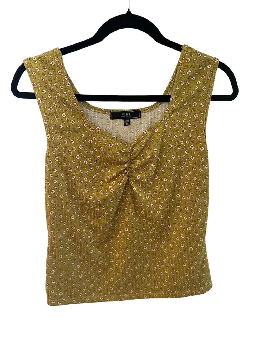 VIBE Sportswear Ditsy Floral + Ruched Front Tank Top XL